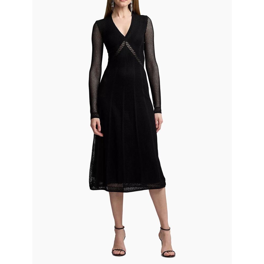 Ralph Lauren Collection Purple Label Pointelle Midi Dress Black Long Sleeve Midi
